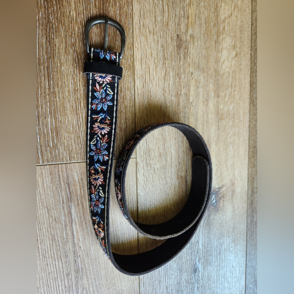 Lucky Brand Womens Leather Embroidered Belt Black Small